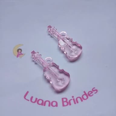 Violão Pingente Rosa de Acrilico 5,3cm Pct 11 Unidades