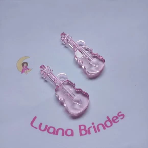 Violão Pingente Rosa de Acrilico 5,3cm Pct 11 Unidades