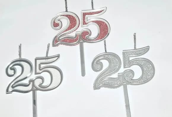 Vela 25 Anos Prata Acrílico Pavio Magico - 1 Peça