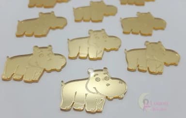 Aplique Hipopótamo Acrílico Espelhado Dourado -pct c/7 un