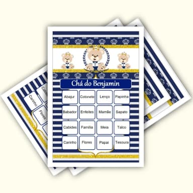 Bingo Chá de Bebê Menino Pdf Para Imprimir