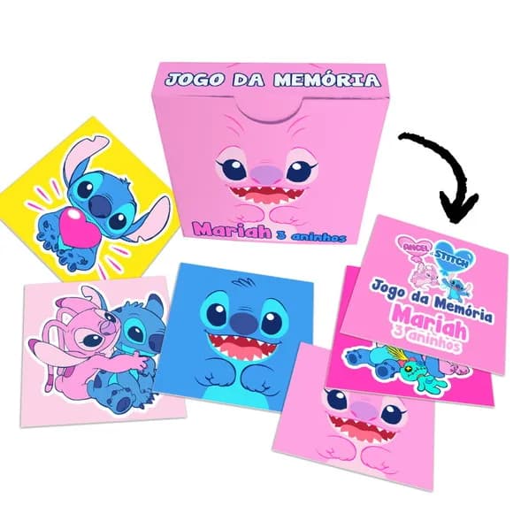 Lembrancinha Festa Stitch Rosa Jogo da Memória Angel