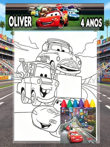 Kit Colorir com Giz de Cera  Personalizado dos Carros Disney