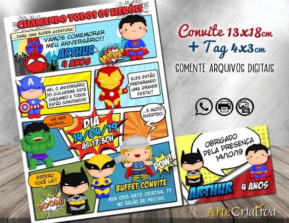 CONVITE DIGITAL C/TAG Herois Cute Gibi