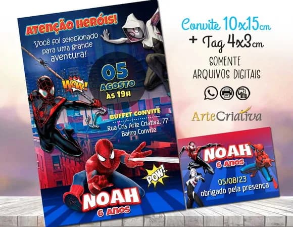 Convite Digital C/tag Homem Aranha Aranhaverso