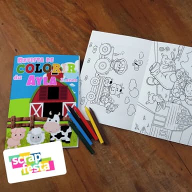 Revista Colorir + Giz de Cera Festa Fazendinha Menina Rosa