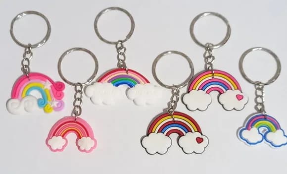 Chaveiros Arco Iris Variados de Borracha - Pacote com 6 Unid