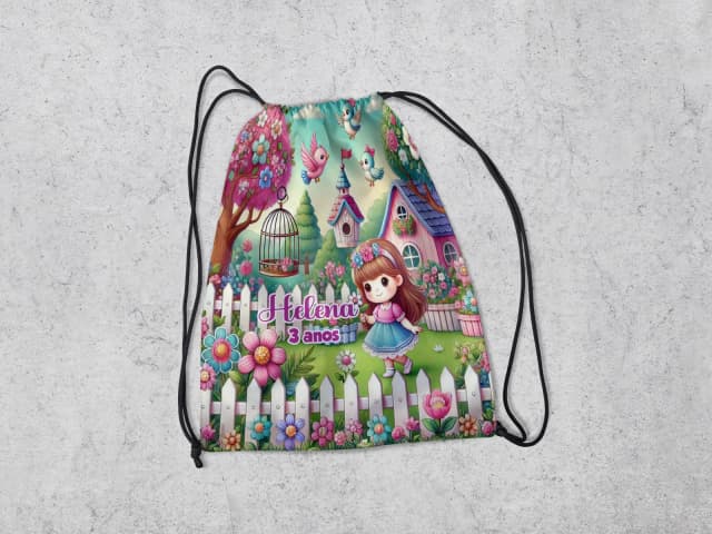 Mochilinha Personalizada para lembrancinhas Jardim Encantado das Fadas