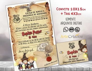 Convite Digital C/tag Carta Harry Potter