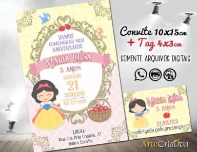 Convite Digital C/tag Branca de Neve Candy