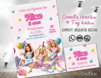 Convite Digital C/tag Boneca Barbie Festa do Pijama 3