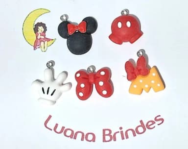 Pingente Mickey e Minnei de Resina Pacote com 5 Unidades