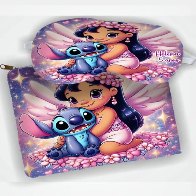 Kit Necessaire e Mascara Dormir personalizada para lembrancinhas Lillo e Stitch