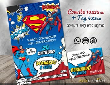 CONVITE DIGITAL C/TAG Cartoon Super Homem