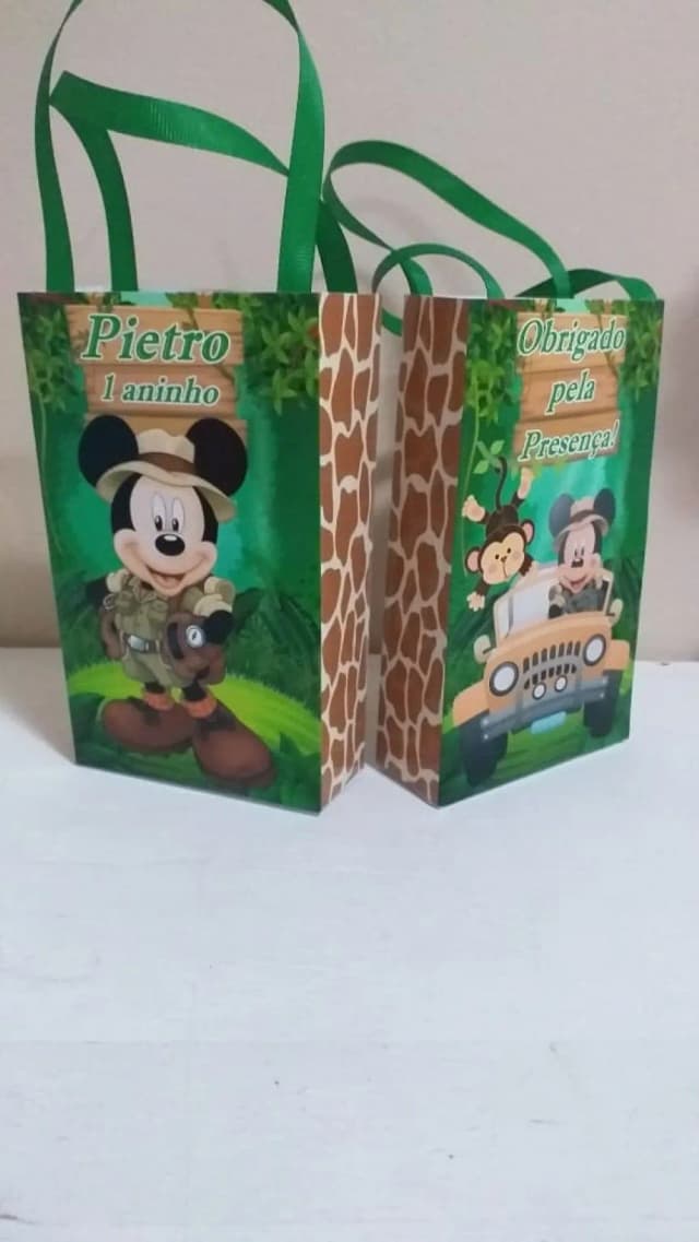 Sacolinhas Personalizadas Mickey Safari para Lembrancinhas