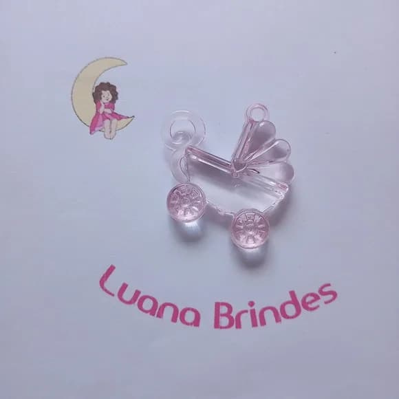 Carrinho de Bebe Pingente Rosa de Acrilico 4cm Pct 5 Unidade