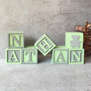 Cubos Personalizados em MDF com Nome e Urso para Quarto de Bebê