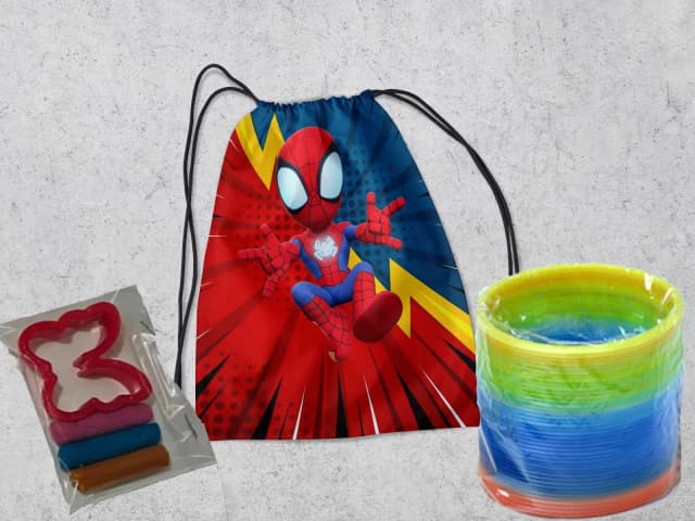 Kit Mochilinha + Mini Massinha de modelar e Mola Maluca  Casa Magica Aranha Baby