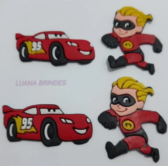 Apliques Carro e Menino Personagens Emborrachado Pct C/6 un
