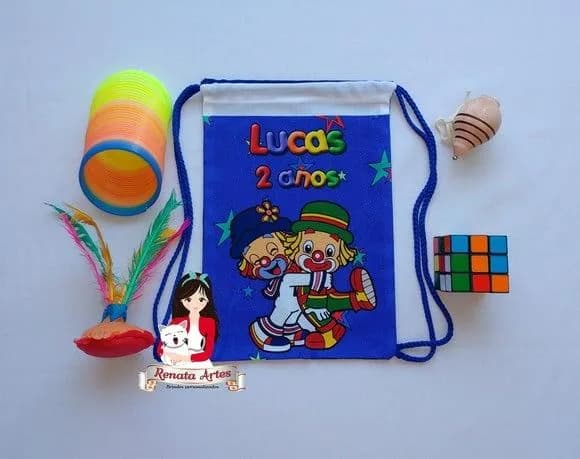 Mochila Brinquedos Retrô Tema Patati Patatá Azul