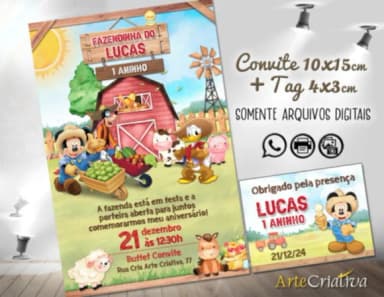 Convite Digital C/tag Fazenda Mickey Mouse 2