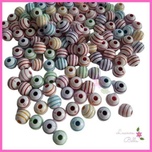 Missanga Bolinha Riscadinha Varias Cores - Pct c/100 unids