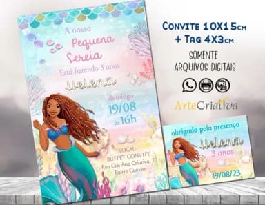 Convite Digital C/tag Pequena Sereia Ariel Morena