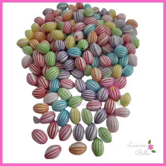 Missanga Oval Riscadinha Varias cores - Pct c/100 unids