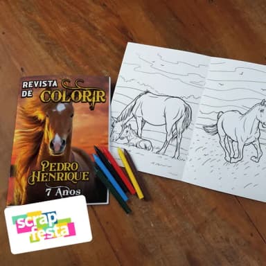Revista Colorir + Giz de Cera Festa Cavalo