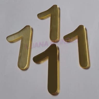 Aplique Número 1 Acrílico Espelhado Dourado 5cm Pct 4 Und