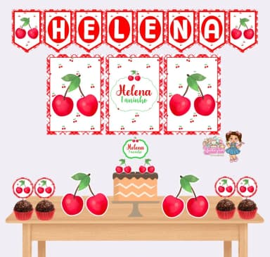 Kit Festa Só Um Bolinho CEREJINHA - Decoração de Festa