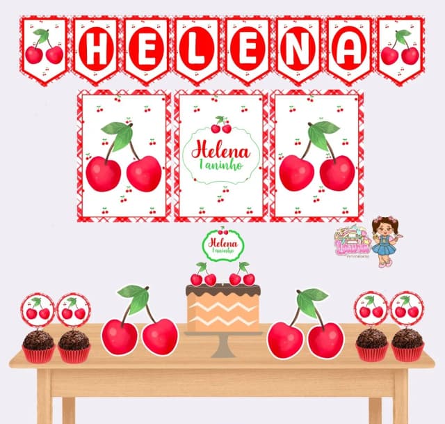 Kit Festa Só Um Bolinho CEREJINHA - Decoração de Festa