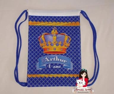 Mochila de Tecido Personalizada Coroa Realeza Azul