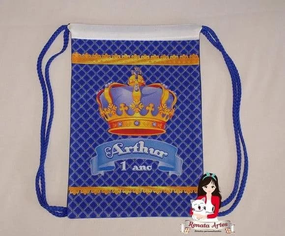 Mochila de Tecido Personalizada Coroa Realeza Azul