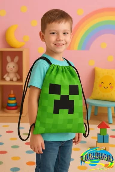Mochila Sacola Personalizada Minecraft - Kit c/ 5 Unidades