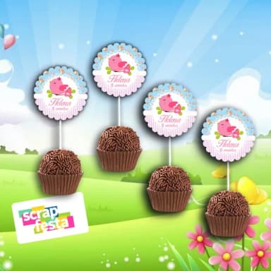 Topper Redondo 3,8cm para Docinho Festa Jardim Encantado