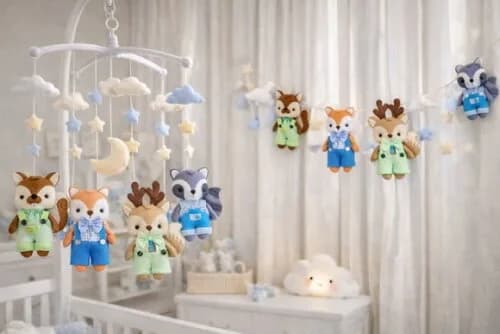 Varal para Berço e Cortina Animais Bosque Estimulo Sensorial