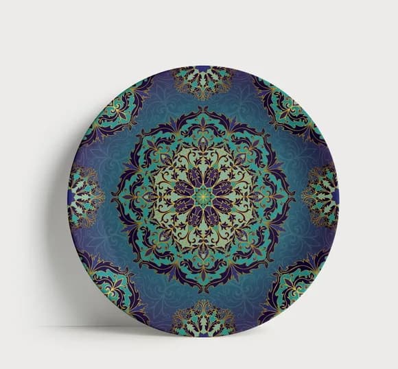 Prato Decorativo Mandala Royal Azul e Ouro - Porcelana 21cm