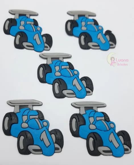 Aplique Carro de Corrida Azul de Borracha - Pct C/6 Unid