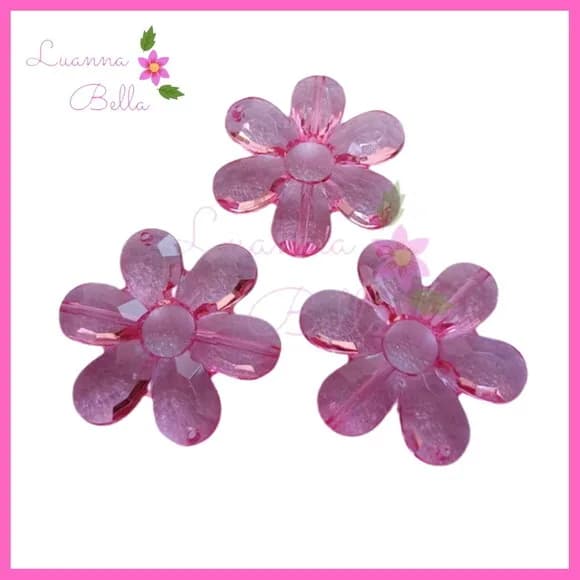 Flor de Acrílico c/2 furos passante Rosa- Pct 8 Unidades
