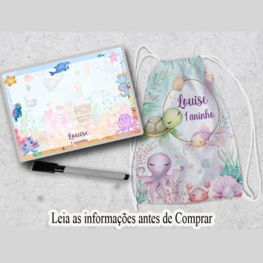 Kit Lembrancinhas Mochila e Lousa Magica Personalizada do Fundo do Mar