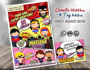 CONVITE DIGITAL C/TAG Heroinas Cute Gibi 2