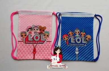 Mochila de Tecido Personalizada Lol Azul e Rosa