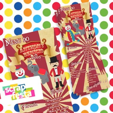 Menu Cardápio Personalizado Festa Circo Vintage