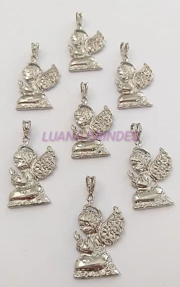 Pingente Anjo de Metal Prateado - pct c/ 9 unid
