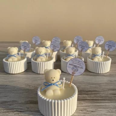 Vela Aromática de Gesso Decorada com Urso para Lembrancinhas