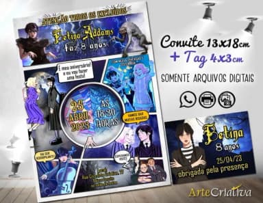 Convite Digital C/tag Wandinha Addams Gibi