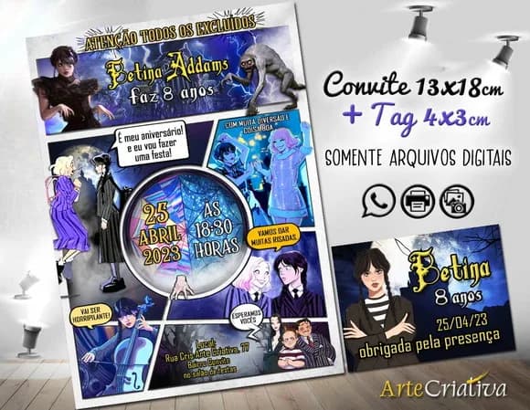 Convite Digital C/tag Wandinha Addams Gibi