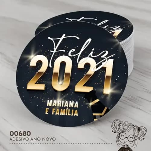 Adesivo Redondo Feliz Ano Novo - 00680