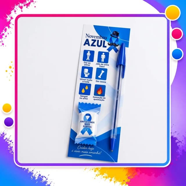 Kit Novembro Azul com Lápis Personalizado e Bala – Prevenção e Conscientização
